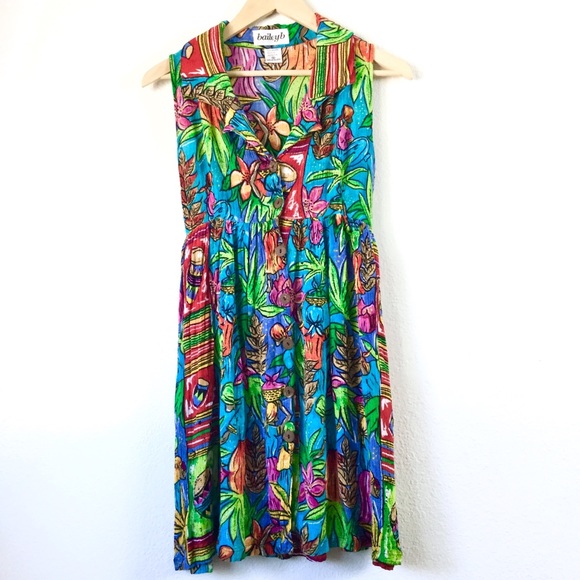 Baileyb Vtg Tropical Rainbow Collared Dress Sz S - Picture 8 of 8